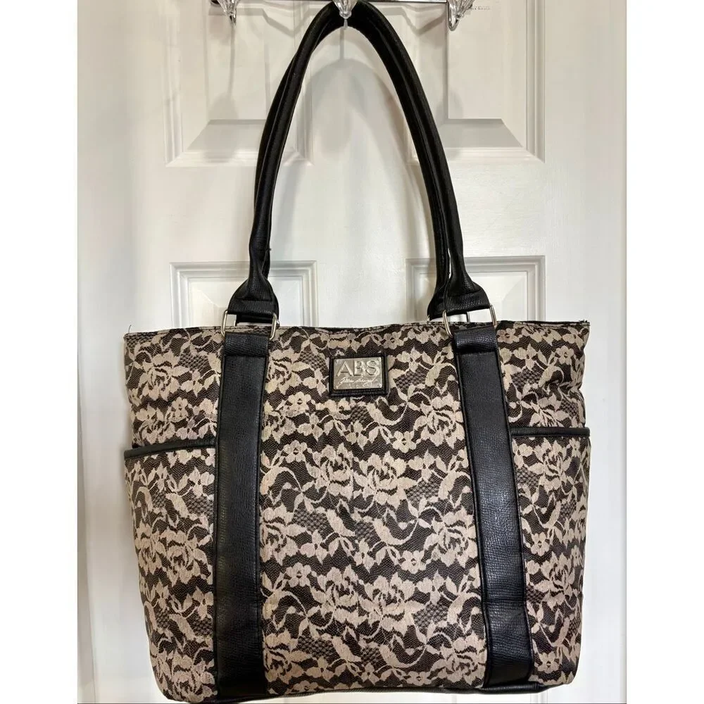 A.B.S./Allen Schwartz - Sweet Black & White Lace-Print Tote/Nylon. Large & Comfy